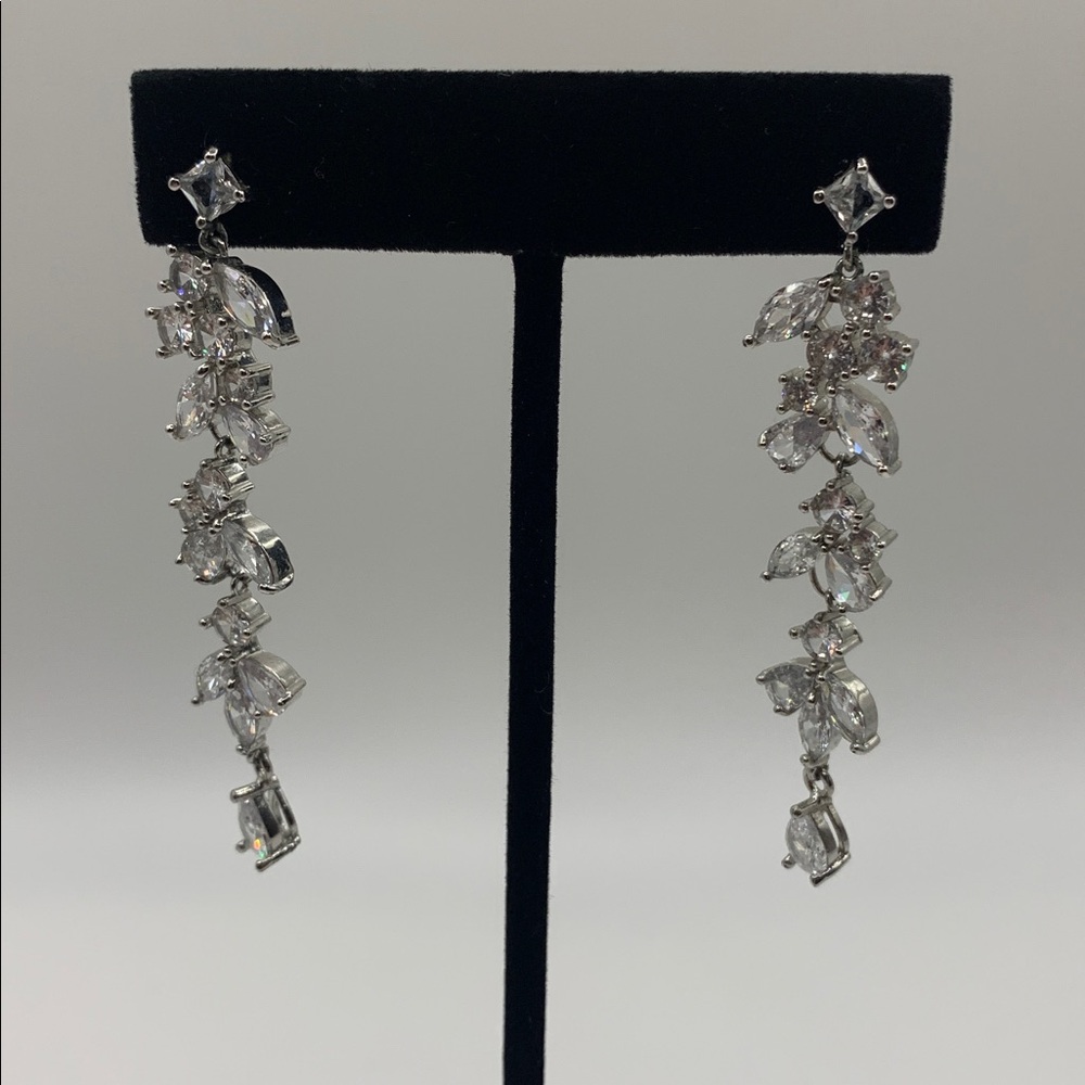 Silver-tone Rhinestone Drop Earrings - Picture 3 of 8